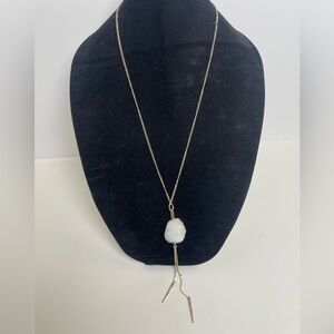 Geode Crystal Necklace with White Pendant and Gold Tone Dangles